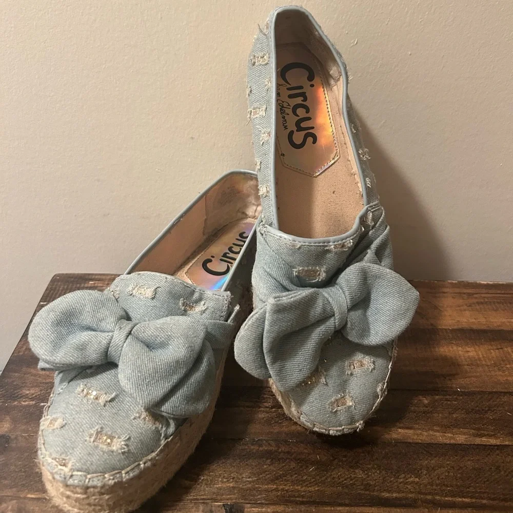 Circus Sam Edelman Women's 10 Cali Espadrille Platform Flats Blue Distressed